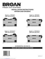Broan HRV90HT Installation Instructions Manual