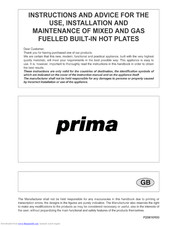 Prima PRGH 202 Instructions And Advice For The Use, Installation And Maintenance