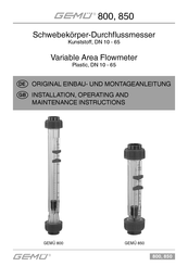 Gemu 850 Installation, Operating And Maintenance Instructions