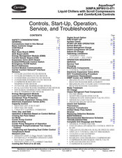 Carrier AQUASNAP 30MPA015 Controls, Start-Up, Operation, Service, And Troubleshooting