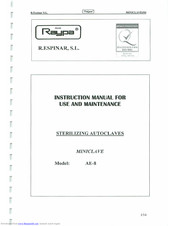 Raypa MINICLAVE AE-8 Instruction Manual For Use And Maintenance