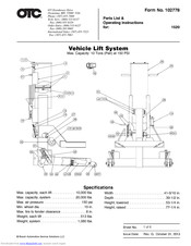OTC 1520 Parts List & Operating Instructions