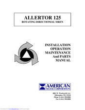 ACA ALLERTOR 125 Installation, Operation, Maintenance And Parts Manual