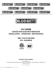 Blodgett HV-100EM Installation, Operation & Maintenance Instructions Manual