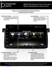 Bremmen Parts BMW E46 Android Touch Screen Radio Installation Instructions Manual