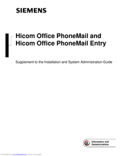 Siemens Hicom Office PhoneMail Entry Supplement To The Installation And System Administration Manual