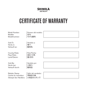 SHINOLA 708 Operation Manual & Warranty Book