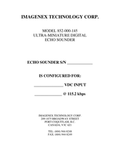 IMAGENEX TECHNOLOGY CORP. 852-000-145 Manual