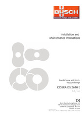 BUSCH COBRA DS 2610 E Installation And Maintenance Instructions Manual