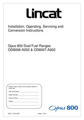 Lincat OD8007-A002 Installation, Operating, Servicing And Conversion Instructions