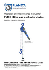 Planeta PLX-II 1,5 Operation And Maintenance Manual