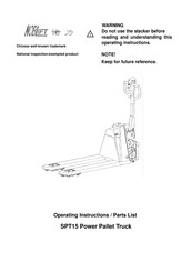 Noblift SPT15 Series Operating Instructions & Parts List Manual