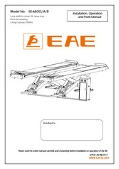 EAE EE-6605S/B Installation, Operation, And Parts Manual
