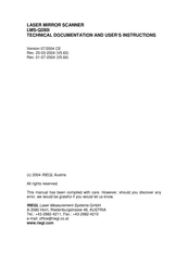Riegl LMS-Q280i Technical Documentation And User's Instructions