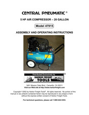 Central Pneumatic 47915 Assembly And Operating Instructions Manual