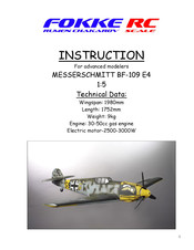 Fokke RC MESSERSCHMITT BF-109 E4 Instruction Manual