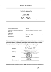 Hoac Austria DV 20 KATANA 1993 Flight Manual