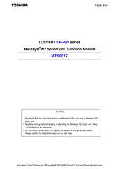 Toshiba Metasys N2 MTS001Z Function Manual