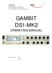 WEISS GAMBIT DS1-MK2 Operating Manual