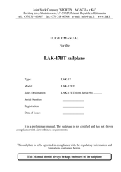 Sportine Aviacija LAK-17BT 2015 Flight Manual