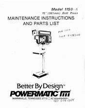 Powermatic Better By Design 1150-A Maintenance Instructions And Parts List