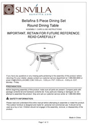 Sunvilla Bellafina Assembly / Care & Use Instructions