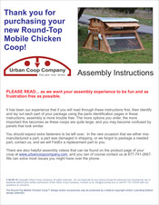 Urban Coop Company Round-Top Mobile Chicken Coop Assembly Instructions Manual