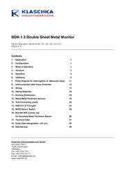 KLASCHKA BDK-1.3 Technical Data Manual