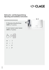 clage MBX 3 Lumino Operating And Installation Instructions