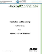 GNB Absolyte GX Series Installation And Operating Instructions Manual