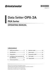 Oriental motor PKA Series Operating Manual