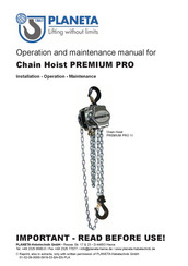 Planeta PREMIUM PRO 1 Operation And Maintenance Manual