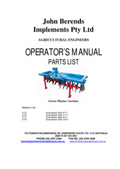 John Berends Implements Pty Ltd Grow-Master 2000 Operator's Manual