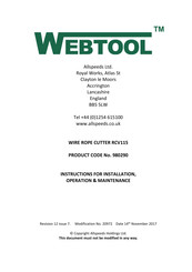 ALLSPEEDS Webtool RCV115 Instructions For Installation, Operation, Maintenance