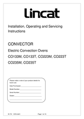Lincat CO223T Installation, Operating And Servicing Instructions