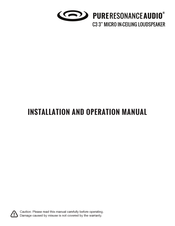 Pure Resonance Audio C3 Installation And Operation Manual