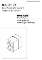 Vent-Axia HR300RW6 Operating, Installation And Servicing Instructions