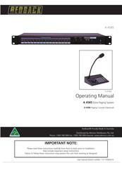 Redback A 4585 Operating Manual
