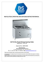 B&S Commercial Kitchens CCF-HP Installation, Operating And Servicing Instruction Manual