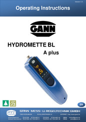 Gann Hydromette BL A plus Operating Instructions Manual