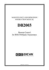 DEVA Broadcast DB2003 Maintenance And Operation Instruction Manual