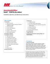 AAF SAAF PORTA-Scrubber PS-200NP Installation, Operation And Maintenance Instructions