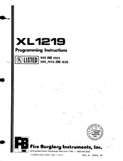 Fire Burglary Instruments XL 1219 Programming Instructions Manual