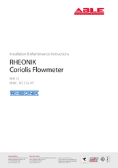 ABLE RHEONIK  RHM NT Series Installation & Maintenance Instructions Manual