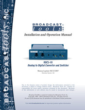 Broadcast Tools ADCS-III Installation And Operation Manual