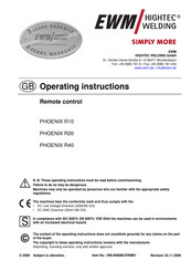 EWM HIGHTEC WELDING PHOENIX R10 Operating Instructions Manual