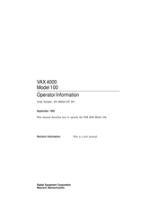 Digital Equipment VAX 4000 Model 100 Operator Instructions Manual