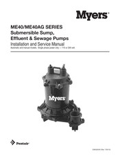 Pentair Myers ME40 Series Installation And Service Manual
