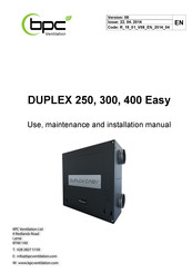 BPC DUPLEX 250 Easy Use, Maintenance And Installation Manual