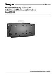 Swegon GOLD RX/HC 030 Installation And Maintenance Instructions Manual